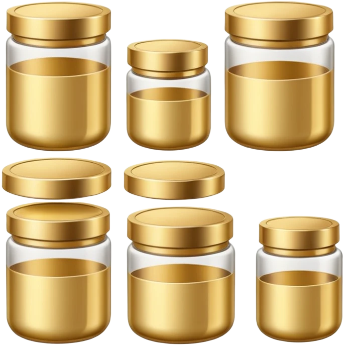 Varios produtos de beleza com tampa dos potes dourados e fundo transparente pra usar como figurinha emoji