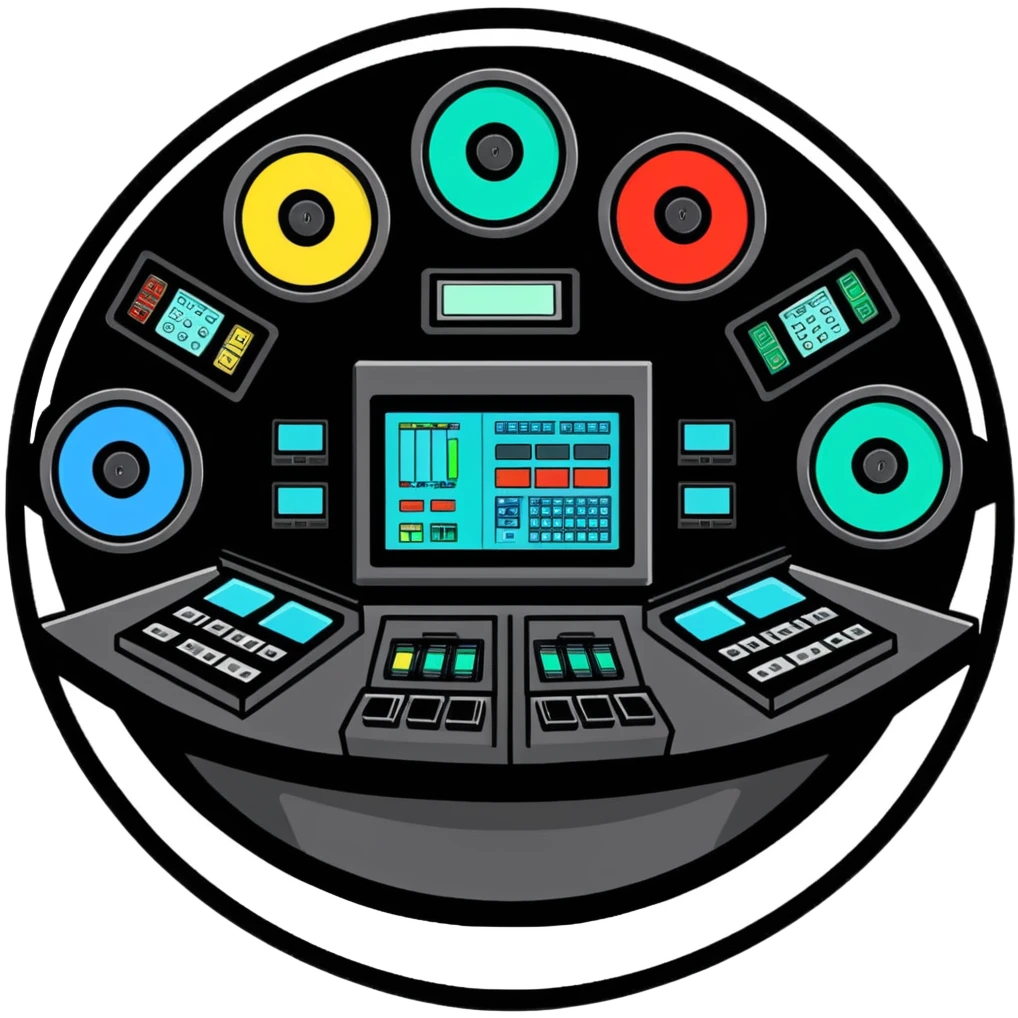 Circular control room with radial displays and consoles emoji