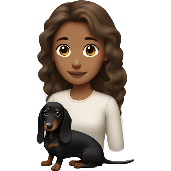 Brown-haired girl with a long-haired black dachshund emoji