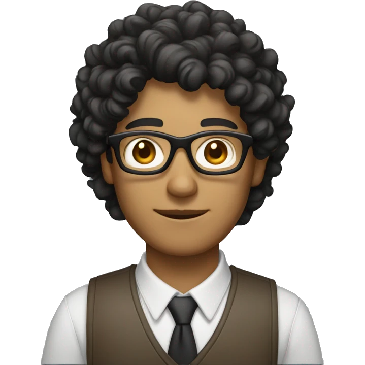 using Computer male with curly black hair glasses, light brown skin emoji