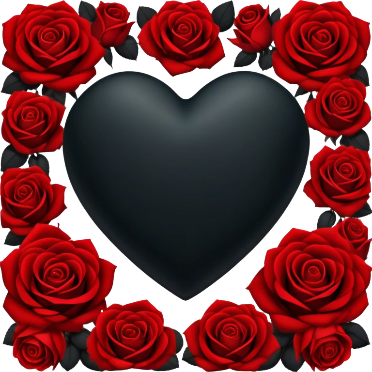 Black heart filled with black and red roses emoji