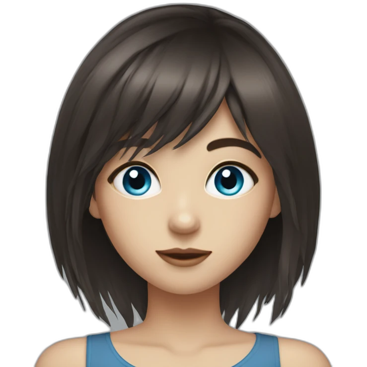 Dark brown long hair fringe girl with blue eyes emoji