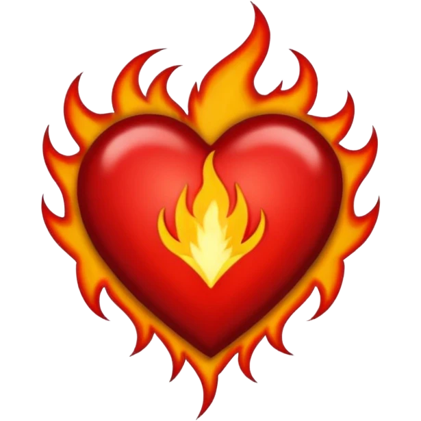 Black and red heart with small flames and no flames in the center  tattoo style emoji