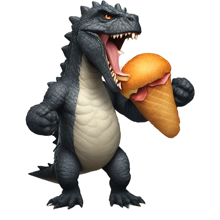 Godzilla eating a chicken drmstick emoji