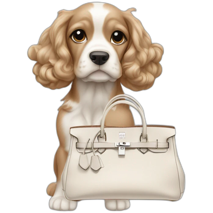 American cocker beige and white with a grey hermes birkin bag emoji