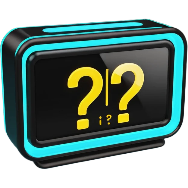 rectangular digital alarm clock with a question mark where the time would usually be emoji