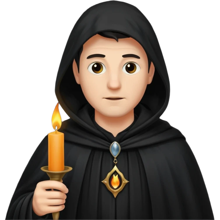 ancient man in black cloak hold a black candle emoji