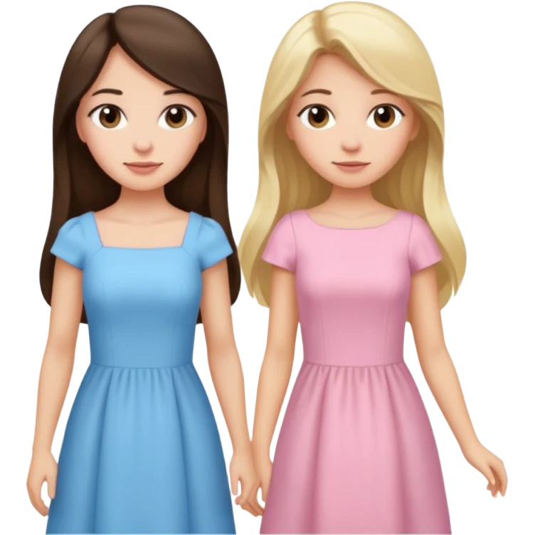 long hair brunette girl in light pink dress and blonde girl in light blue dress emoji
