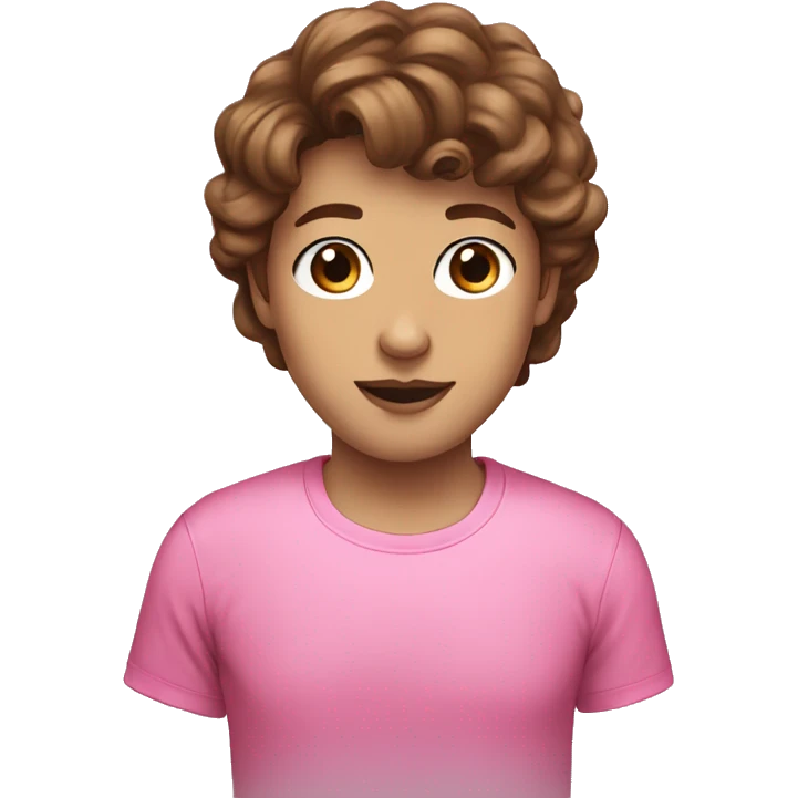 brown hair, pink sparkly t-shirt, huel emoji