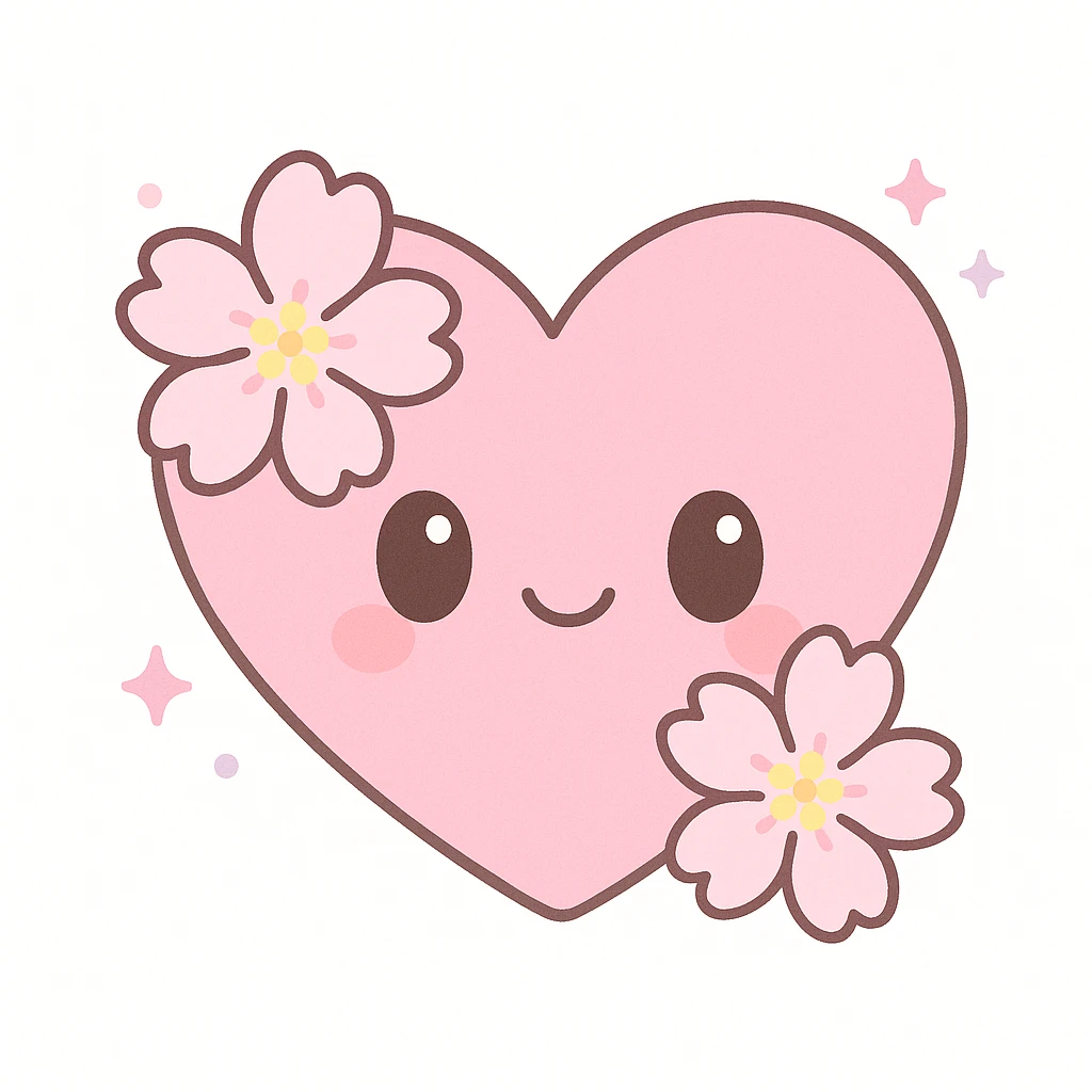 pink heart with sakura flowers, kawaii style, adorable and charming emoji