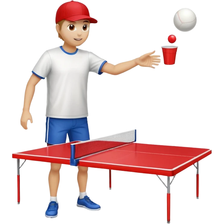 Beer pong table with somebody throwing a ping-pong ball into a red plastic cup emoji