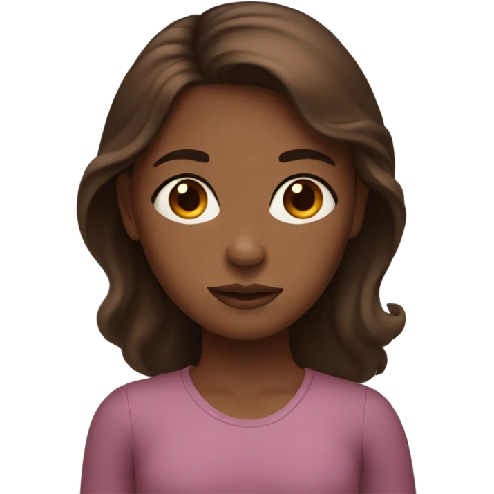 girl brown hair, brown skin and drawn eyes  emoji