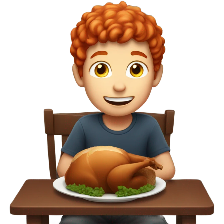 red haired boy eating a roast emoji