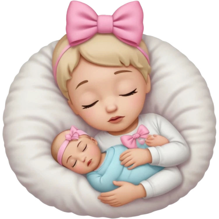 Sleeping Newborn baby with a white shirt and a pink bow on her head emoji