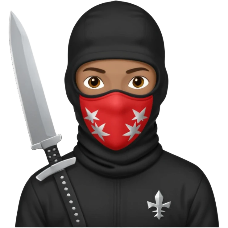 Black person with English appearance wearing a Trapstar balaclava, holding a black machete knife emoji