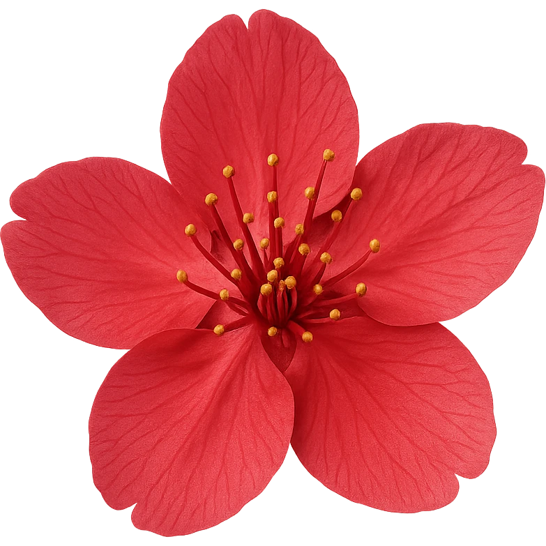 show one red cherry blossom, remove background emoji