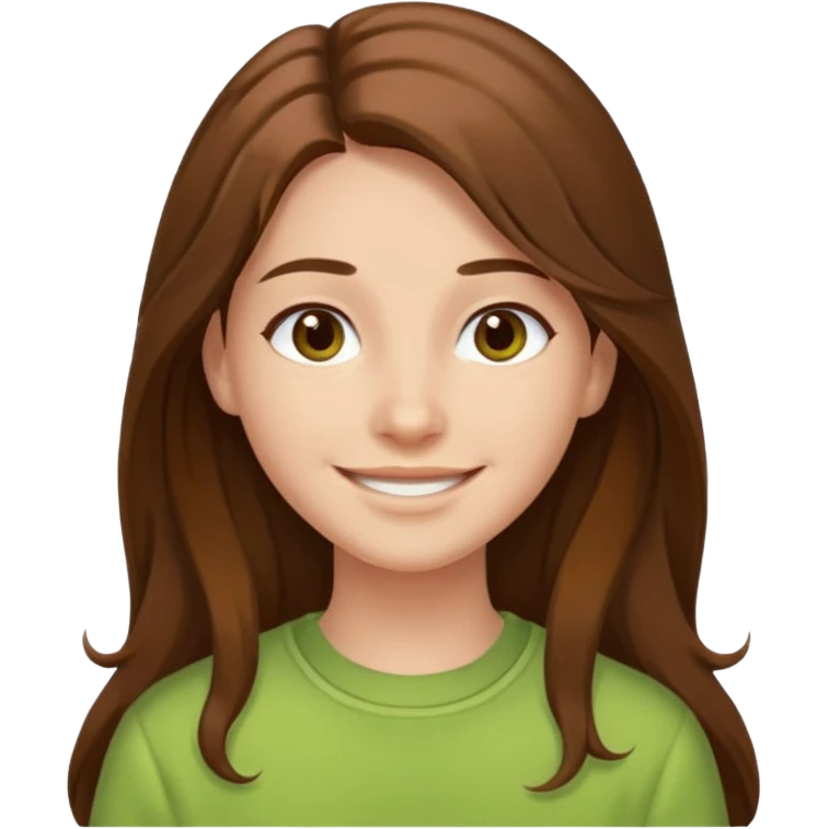

"You have long brown hair that frames your face beautifully. Your skin is fair, giving you a fresh and youthful appearance. You have a warm smile that lights up your features. Your style is casual and comfortable, often wearing soft colors like light green that complement your look."

 emoji