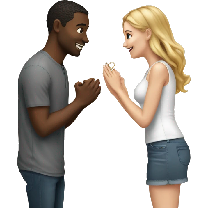 White girl proposing with ring to white girl emoji