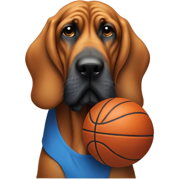 A blue and orange bloodhound holding a basketball. emoji