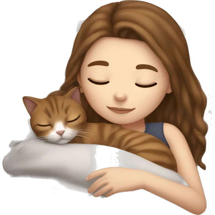 White girl brown hair sleeping with cat emoji