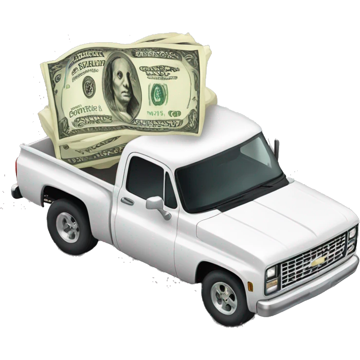 Chevrolet pick-up truck with big dollar sign emoji