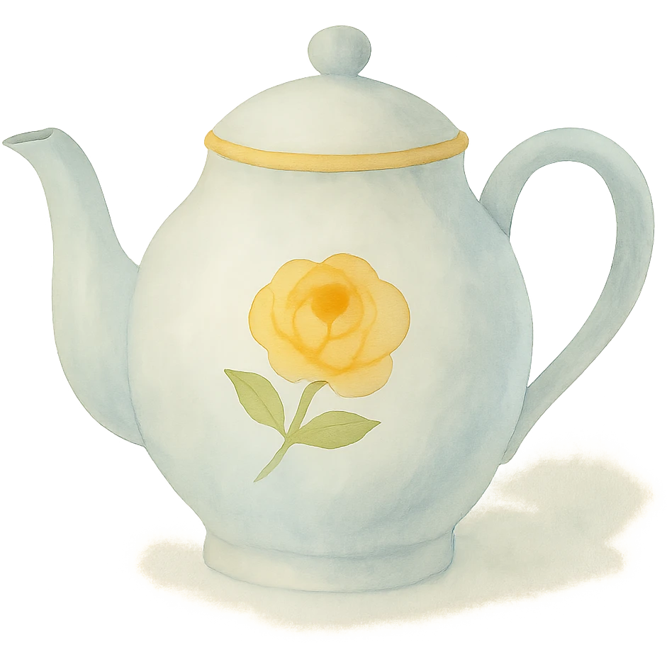 Remove the cup and saucer, show only the teapot. Make the teapot color a little more saturated with more contrast, dreamy painterly watercolor style. emoji