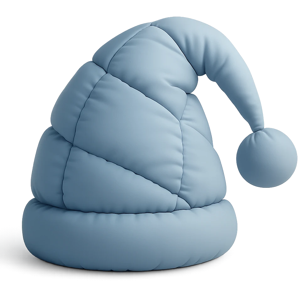 soft, plushy sleep cap with pompom in cushion style emoji
