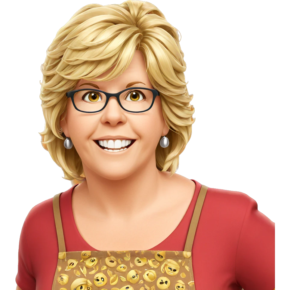 smiling blonde woman in apron emoji
