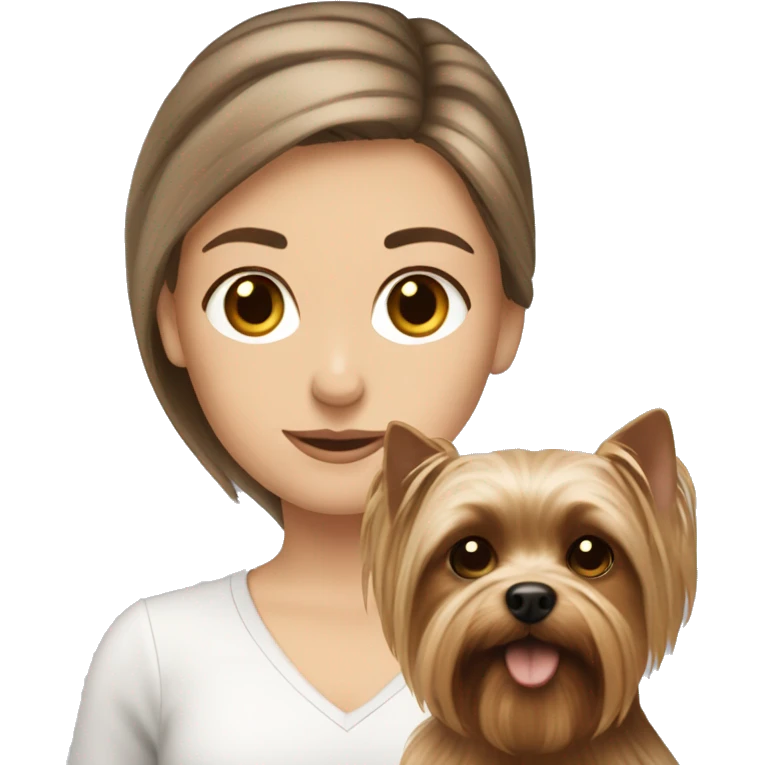 brunnette white girl with a yorkshire terrier emoji