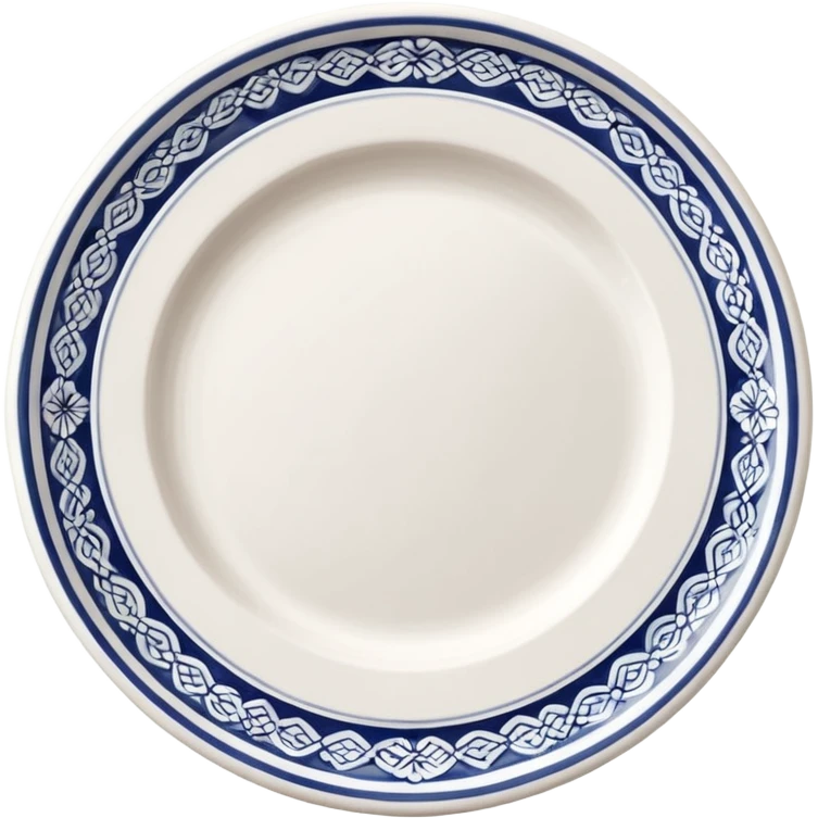 create me an image of ceramic plate in perspective view. with some white embossed ornament on sides. make the plate in perspective view. emoji