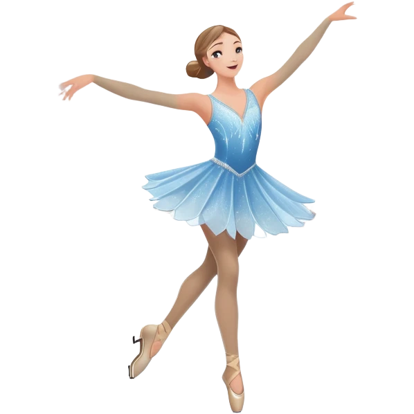 An icon showing a graceful figure skater performing a spin on the ice in a grand ice palace. The rink is illuminated by soft light beams, with cheering spectators in the stands. Snowflakes gently fall, adding to the magical atmosphere. Transparent background highlights elegance and artistry. emoji