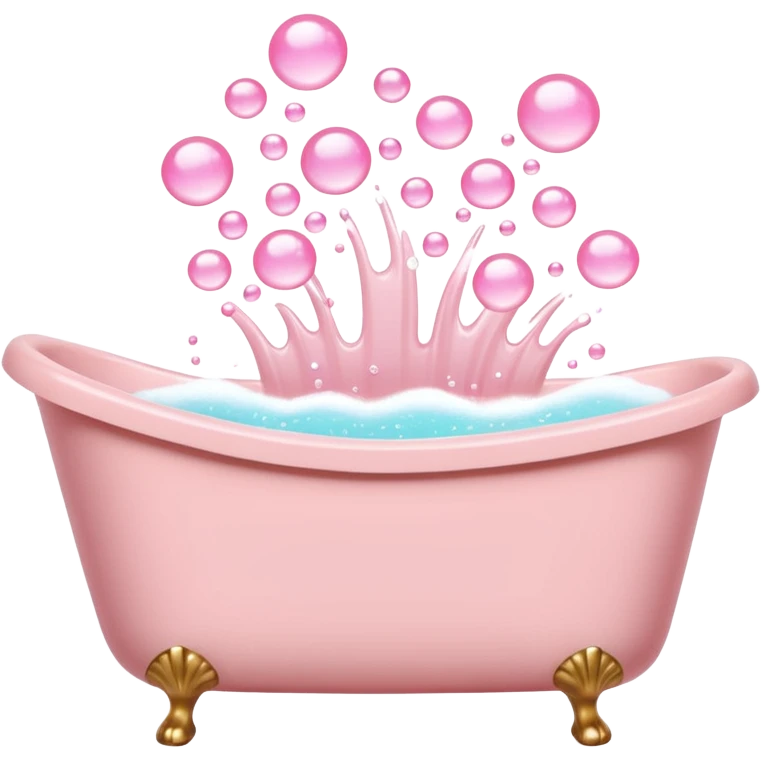 A light pink bathtub filled with light pink bubbles, overflowing with foam. Bubbles are rising upward above it. emoji