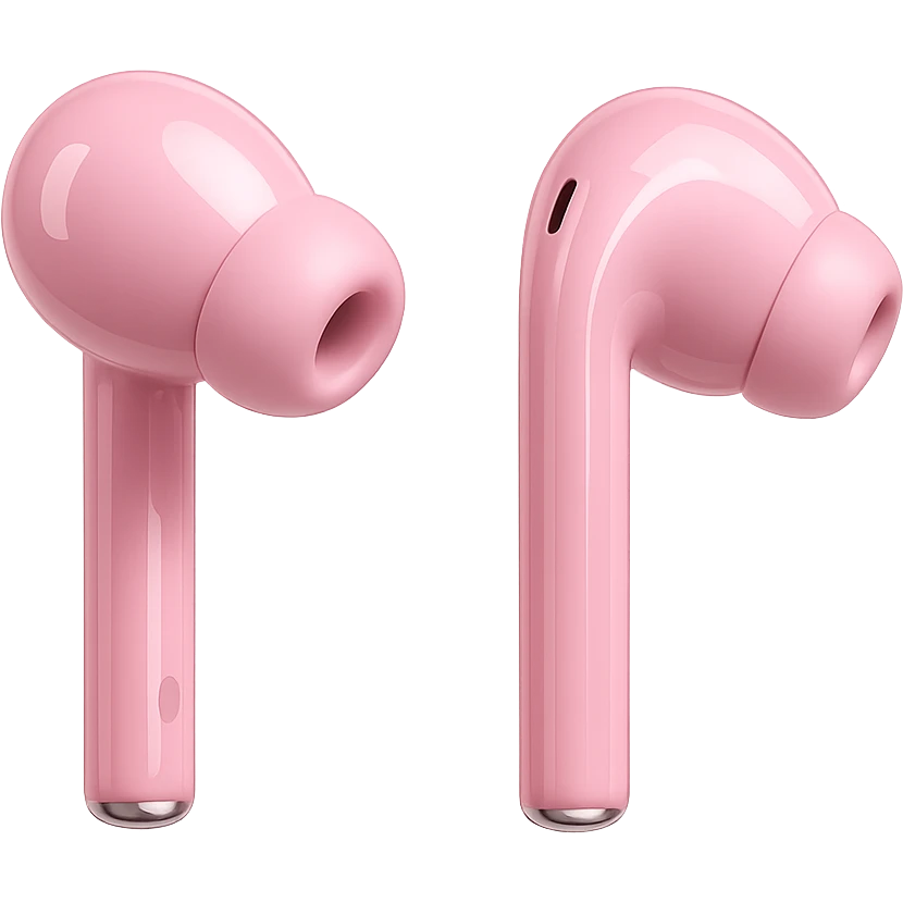 pink wireless earbuds, modern, glossy emoji
