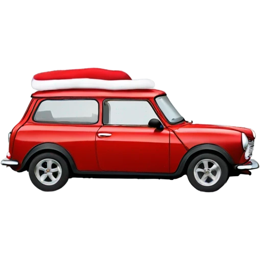 Red Mini Cooper Clubman with lots of Christmas decorations emoji