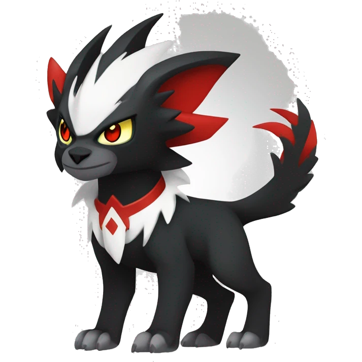 Black Cool Edgy Absol-Houndoom-Luxray Fakémon Digimon with Red and white Edgy markings, full body, outlined emoji
