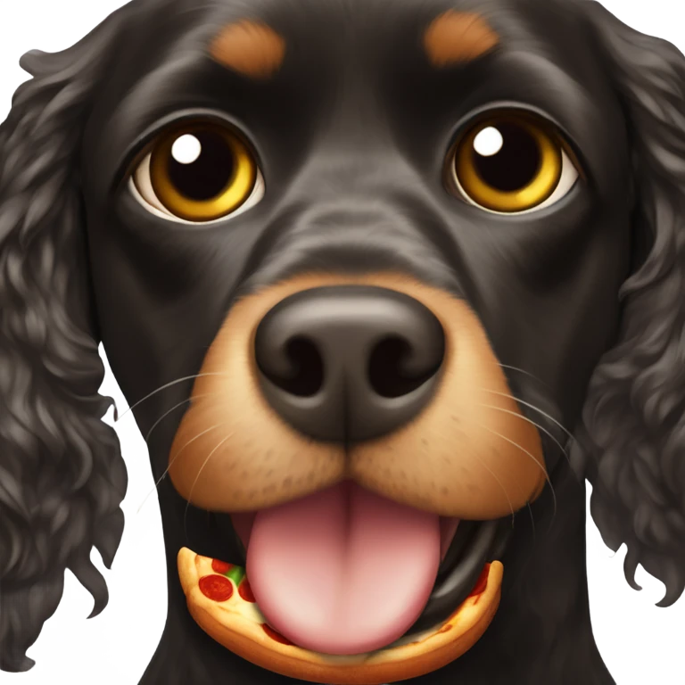 Black cocker spaniel with pizza instead of eyes emoji