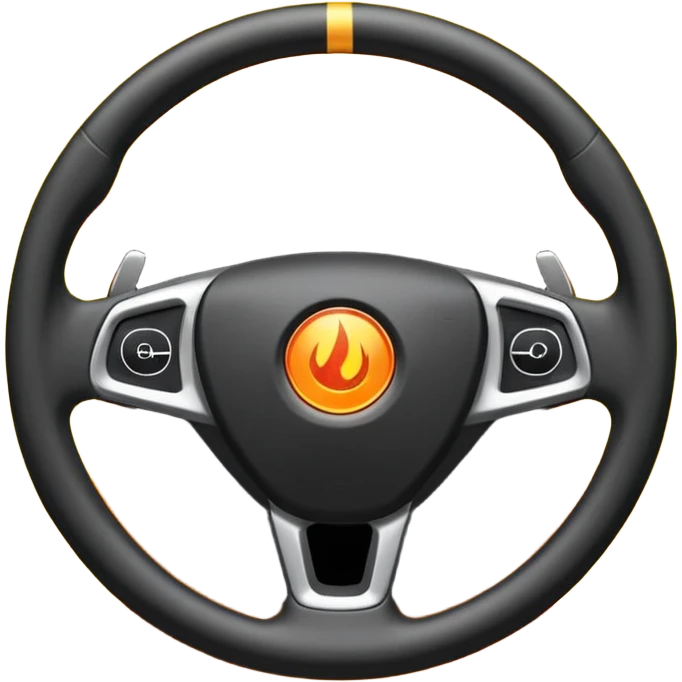 a black steering wheel of a car and only in the center is a flame, nowhere else emoji