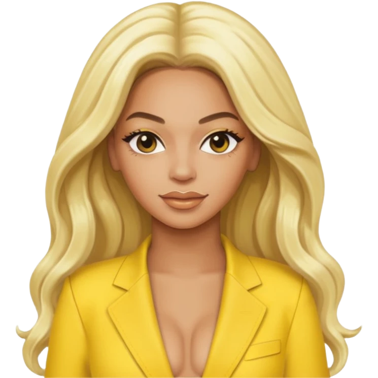 Beyonce with platinum blonde long hair, yellow outfit emoji