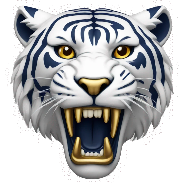 White Ferocious Sabre Tooth Tiger with Gold and Navy Blue Accents emoji