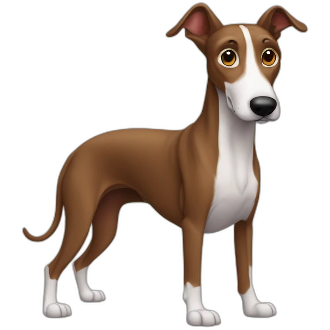 Eki es un perro mestizo marron mezcla de galgo y pastor con orejas en punta Garcia arriba y grandes emoji