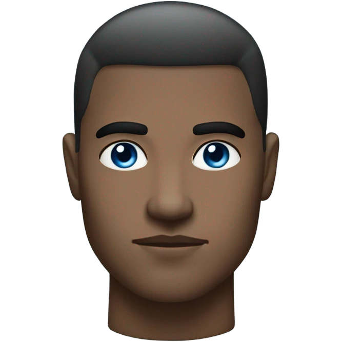 A male model with hollow cheeks, prominent cheekbones, and a serious expression, dark thick lowset eyebrows, light piercing compact blue eyes emoji