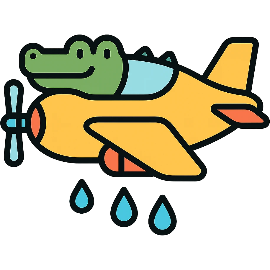 color outline icon of a crocodile as a bomber plane emoji