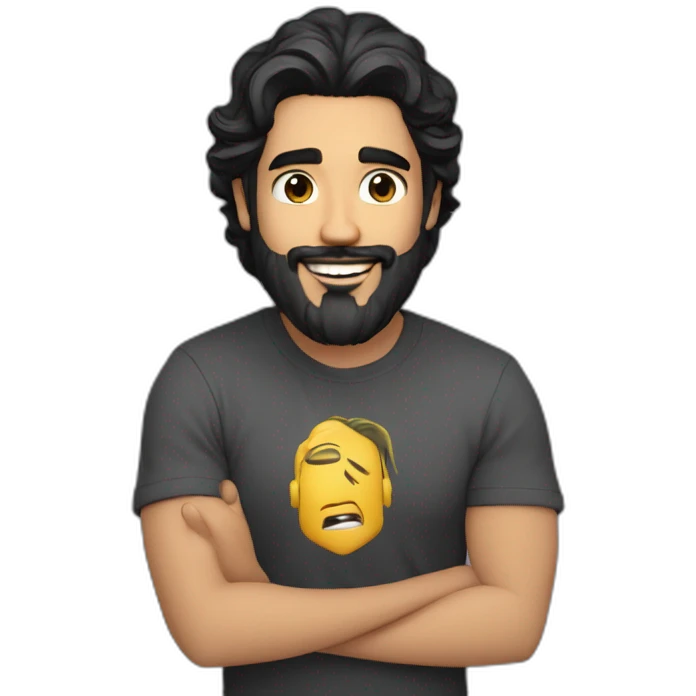 Voice over artist jefferson melo from brazil, bearded, wave mid long black hair, skin slightly darker emoji