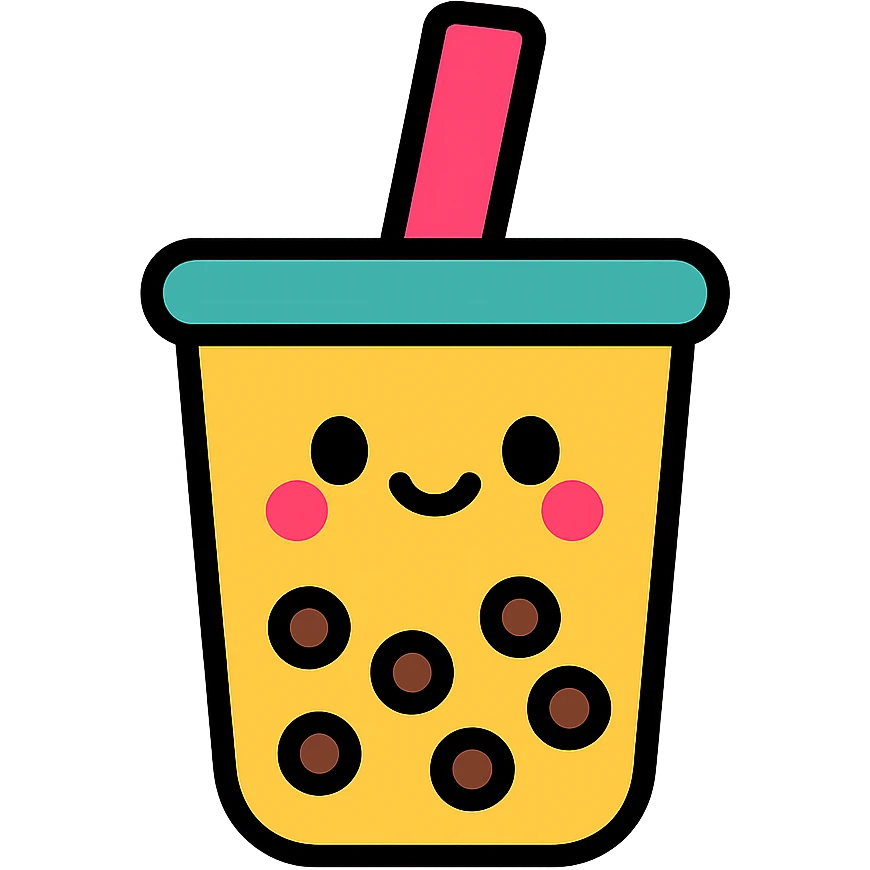 kawaii boba tea with a cute smiling face emoji