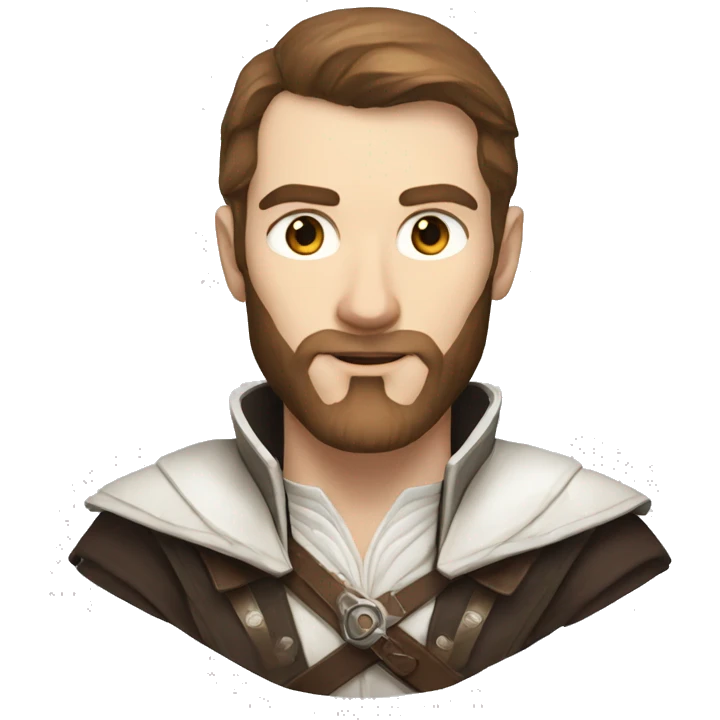 portrait of handsome pale man with brown hair and beard as assassins creed uniform emoji