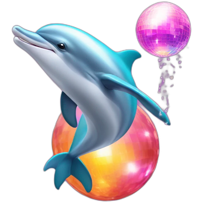 Dolphin doing tricks with a disco ball emoji