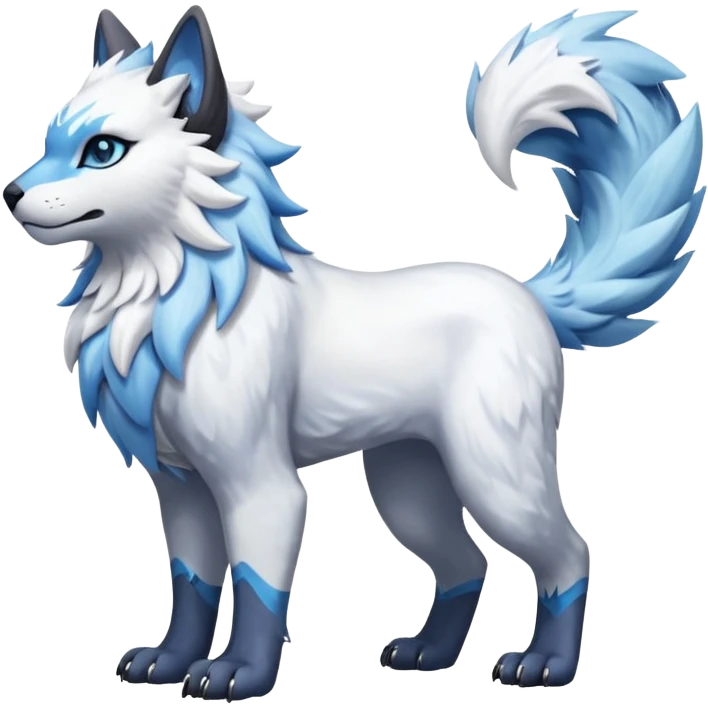 Icy glacial feathery glistening glossy smooth soft flaky scaly furry flurry hyper-realistic cozy boreal boreal-lupus-Lunaray-Manectric-Absol-Luxray-Bobcat-Fakémon-fusion-animal-creature, full body  emoji