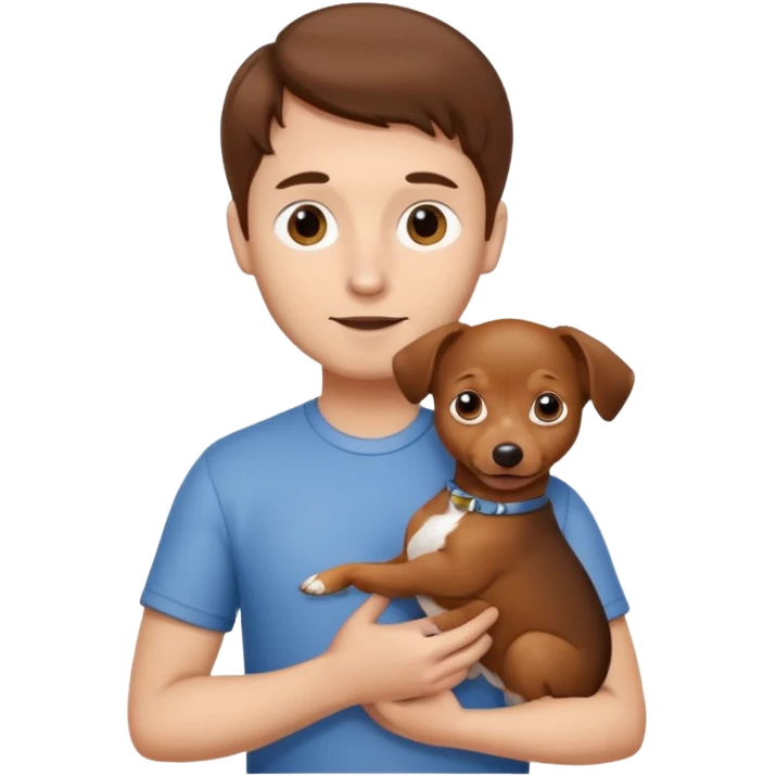 Man with brown hair and white skin carrying a chiweenie emoji