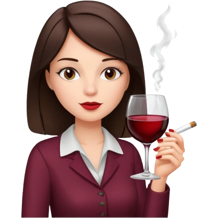 brunette girl smoking a cigarette while holding wine  emoji