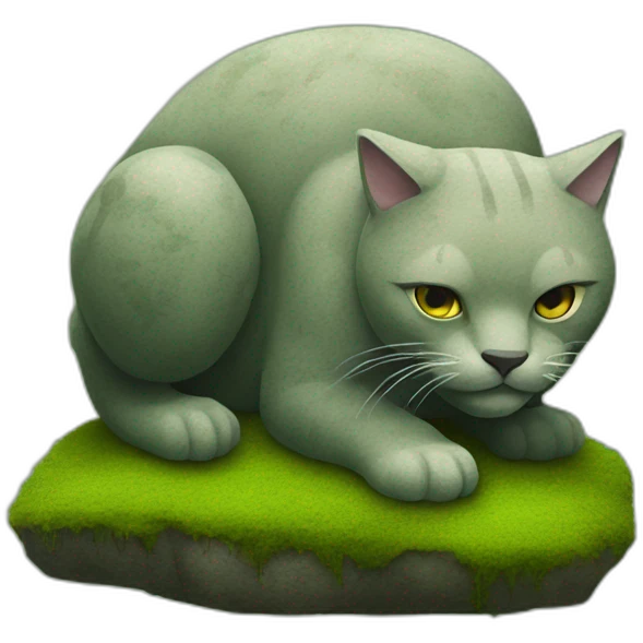 A giant stone cat with moss in his back emoji